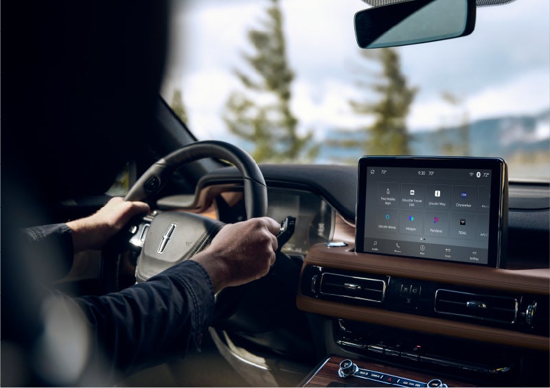 The Lincoln+Alexa app screen is displayed in the center screen of a 2023 Lincoln Aviator® Grand Touring SUV | Sheehy Lincoln of Gaithersburg in Gaithersburg MD