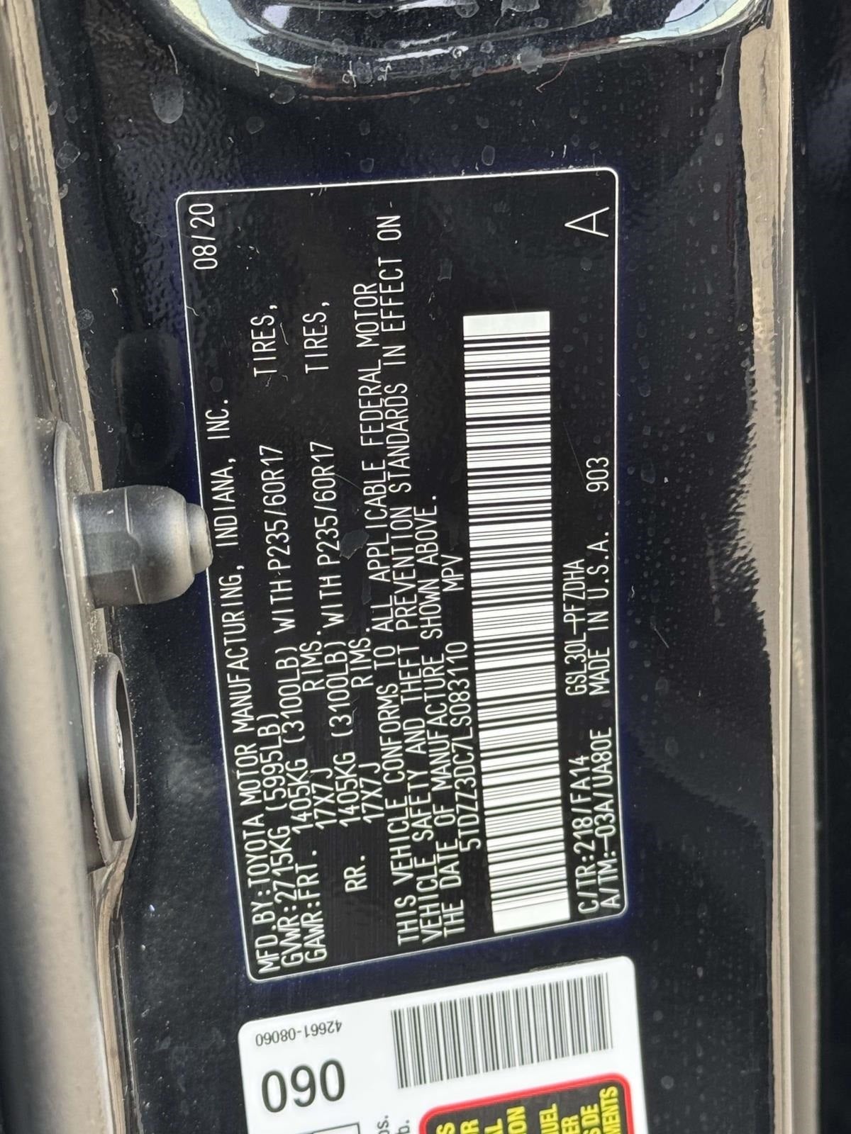 2020 Toyota Sienna L 7 Passenger