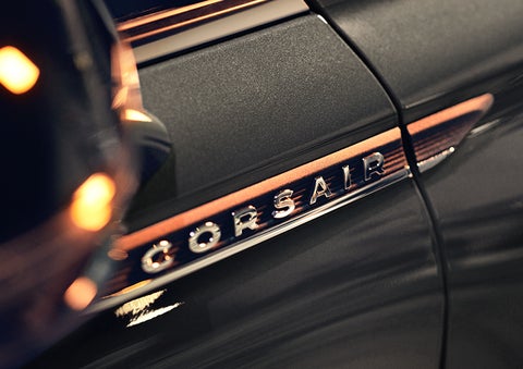 The stylish chrome badge reading “CORSAIR” is shown on the exterior of the vehicle. | Sheehy Lincoln of Gaithersburg in Gaithersburg MD
