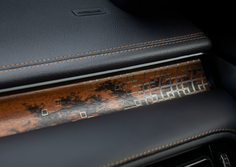 A close-up shot of the 2025 Lincoln Aviator® dashboard with unique black and brown accents, and brown stitching. | Sheehy Lincoln of Gaithersburg in Gaithersburg MD