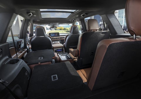 One side of the PowerFold® third-row seat and a second-row seat are folded forward in the 2026 Lincoln Aviator® SUV. | Sheehy Lincoln of Gaithersburg in Gaithersburg MD