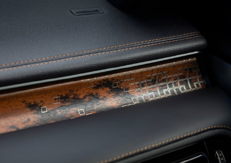 A close-up shot of the 2026 Lincoln Aviator® dashboard with unique black and brown accents and brown stitching. | Sheehy Lincoln of Gaithersburg in Gaithersburg MD